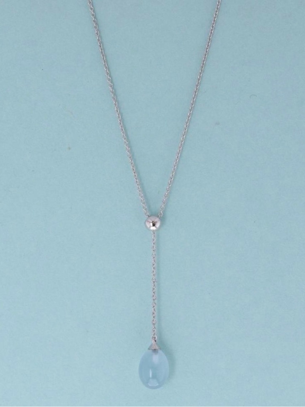 Tiffany & Co. 18k White Gold Necklace with Pale Aquamarine Teardrop
